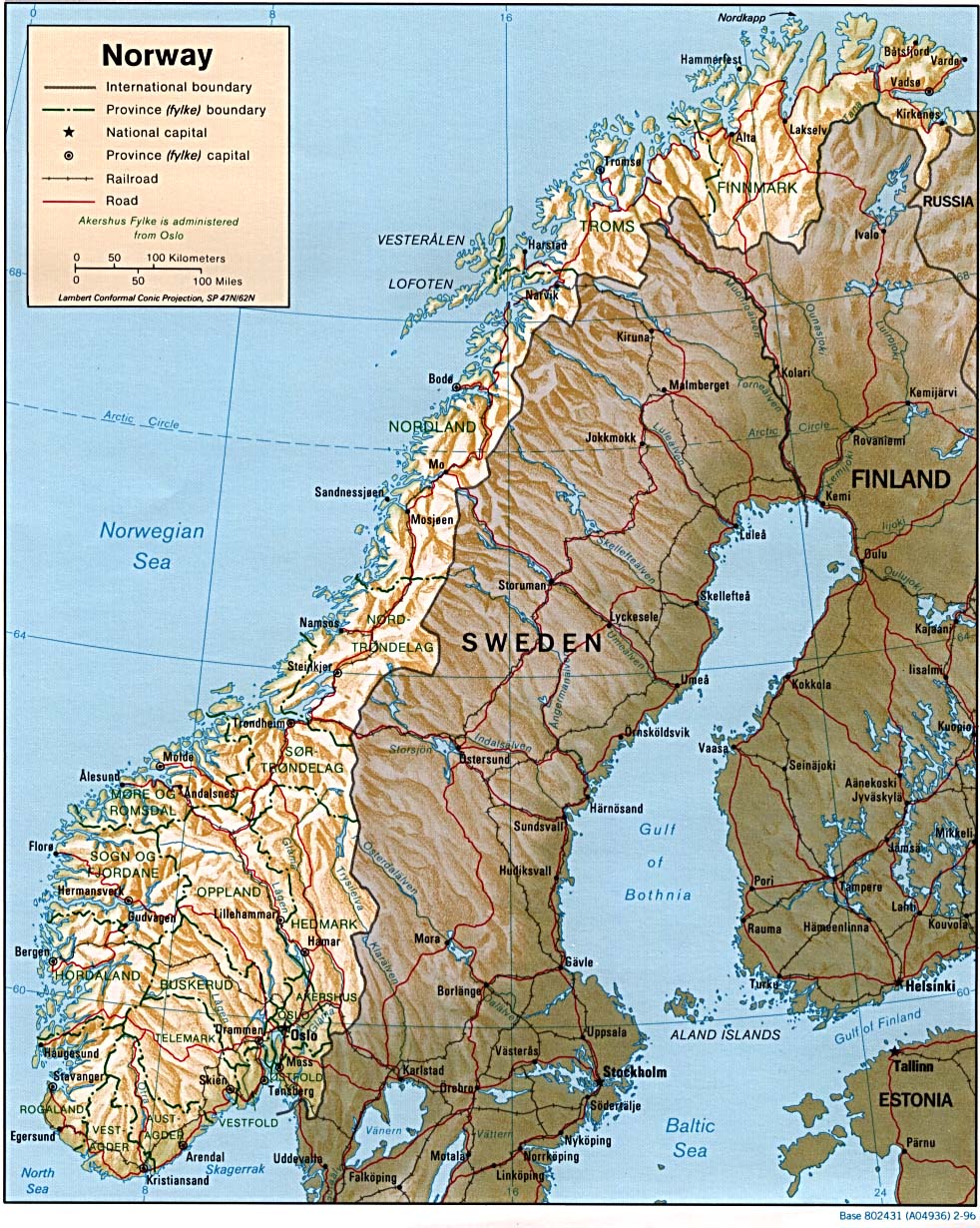 Norgekarta. Terrängkarta över Norge.